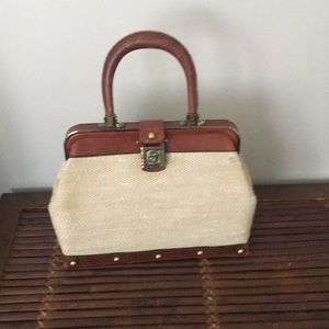 Cream with brown leather trim handmade handbag